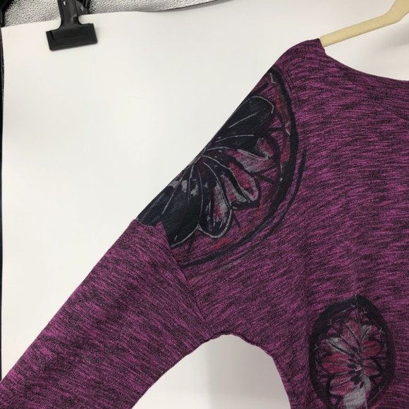 Desigual NWT Purple Heathered Regina graphic tulip hem 3/4 sleeve shirt SP - Picture 11 of 16